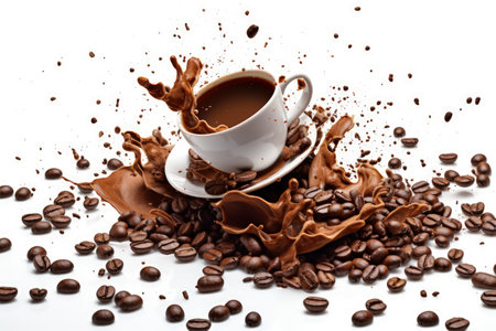 Coffee and chocolate splash, fluid burst isolated on white. Made with Generative AIの素材