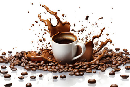 Coffee and chocolate splash, fluid burst isolated on white. Made with Generative AIの素材