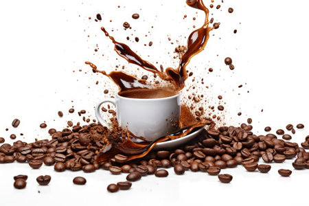 Coffee and chocolate splash, fluid burst isolated on white. Made with Generative AIの素材