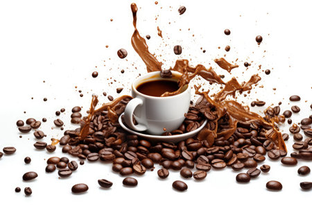 Coffee and chocolate splash, fluid burst isolated on white. Made with Generative AIの素材