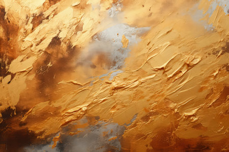 Gold foil and paint grunge texture. Chaotic paint strokes, old surface. Made with Generative AIの素材