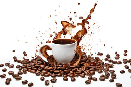 Coffee and chocolate splash, fluid burst isolated on white. Made with Generative AIの素材