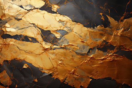 Gold foil and paint grunge texture. Chaotic paint strokes, old surface. Made with Generative AIの素材