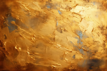 Gold foil and paint grunge texture. Chaotic paint strokes, old surface. Made with Generative AIの素材