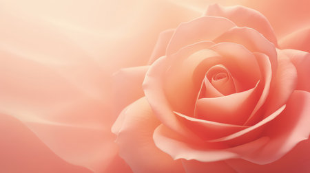 Background with peach and pink color roses. Romantic pastel colors, beautiful light, empty space. Made with Generative AIの素材