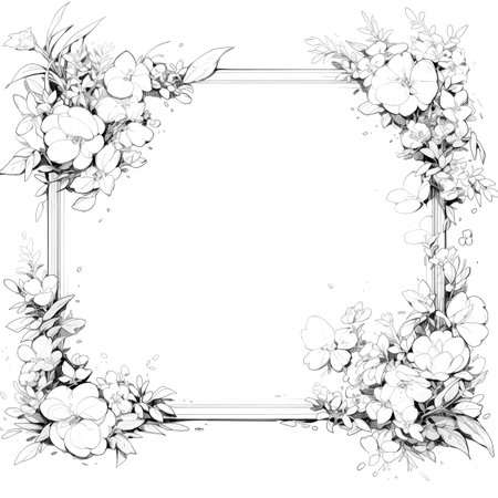 Black and white illustration of decorative ornamental border frame. ornamental victorian decoration for postcard. Filigree ornament. Made with Generative AIの素材
