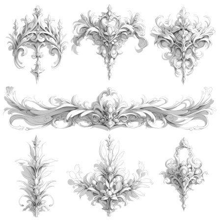 Black and white illustration of decorative ornamental border frame. ornamental victorian decoration for postcard. Filigree ornament. Made with Generative AIの素材