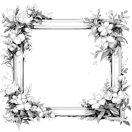 Black and white illustration of decorative ornamental border frame. ornamental victorian decoration for postcard. Filigree ornament. Made with Generative AIの素材