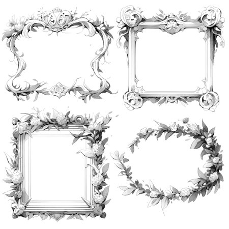 Black and white illustration of decorative ornamental border frame. ornamental victorian decoration for postcard. Filigree ornament. Made with Generative AIの素材