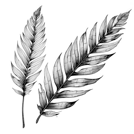 Black and white illustration of decorative tree branch with leaves. in sketch, ink style. Made with Generative AIの素材