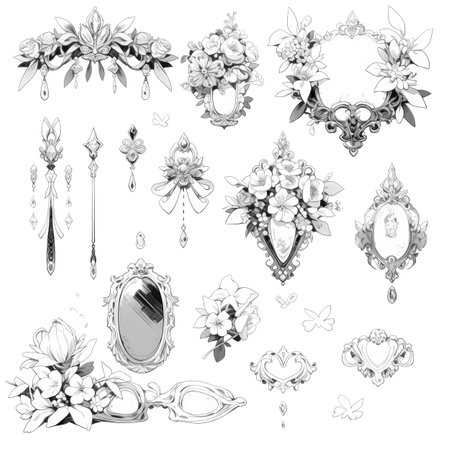 Black and white illustration of decorative ornamental border frame. ornamental victorian decoration for postcard. Filigree ornament. Made with Generative AIの素材