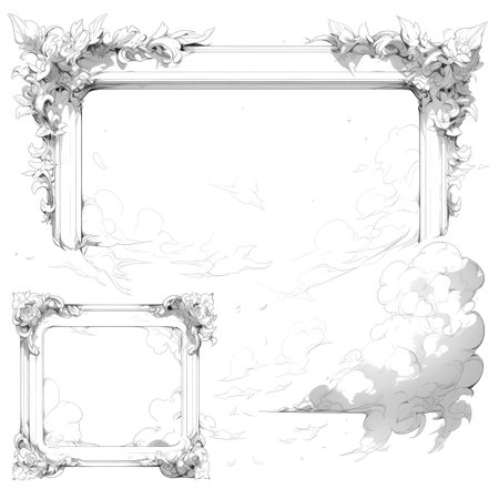 Black and white illustration of decorative ornamental border frame. ornamental victorian decoration for postcard. Filigree ornament. Made with Generative AIの素材