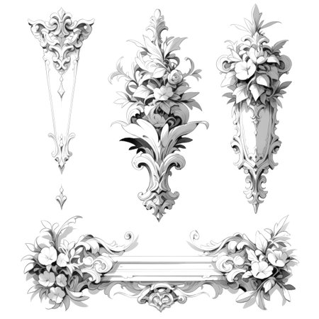 Black and white illustration of decorative ornamental border frame. ornamental victorian decoration for postcard. Filigree ornament. Made with Generative AIの素材