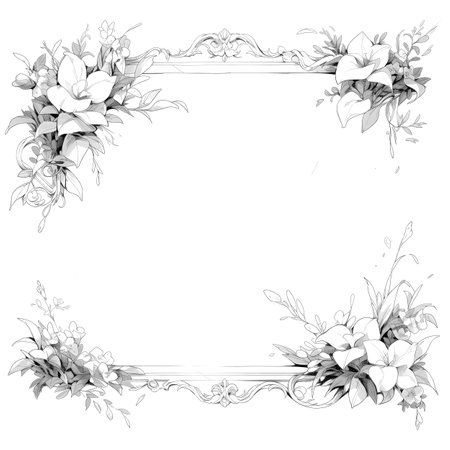 Black and white illustration of decorative ornamental border frame. ornamental victorian decoration for postcard. Filigree ornament. Made with Generative AIの素材