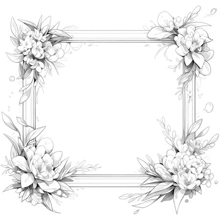 Black and white illustration of decorative ornamental border frame. ornamental victorian decoration for postcard. Filigree ornament. Made with Generative AIの素材