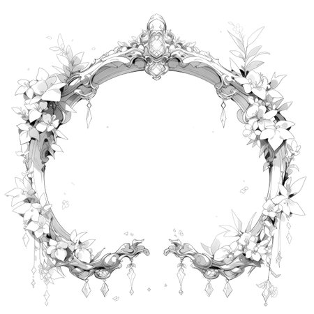 Black and white illustration of decorative ornamental border frame. ornamental victorian decoration for postcard. Filigree ornament. Made with Generative AIの素材