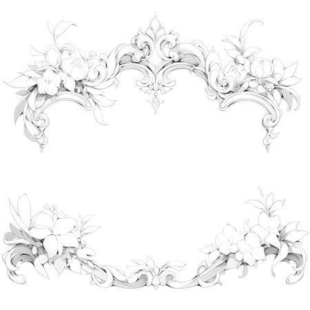 Black and white illustration of decorative ornamental border frame. ornamental victorian decoration for postcard. Filigree ornament. Made with Generative AIの素材