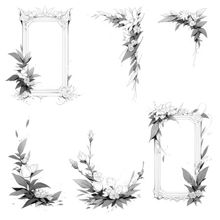 Black and white illustration of decorative ornamental border frame. ornamental victorian decoration for postcard. Filigree ornament. Made with Generative AIの素材