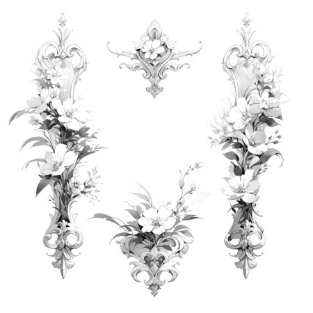 Black and white illustration of decorative ornamental border frame. ornamental victorian decoration for postcard. Filigree ornament. Made with Generative AIの素材