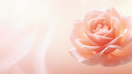Background with peach and pink color roses. Romantic pastel colors, beautiful light, empty space. Made with Generative AIの素材