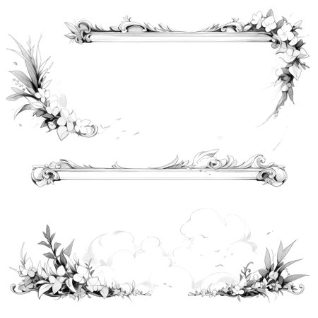 Black and white illustration of decorative ornamental border frame. ornamental victorian decoration for postcard. Filigree ornament. Made with Generative AIの素材
