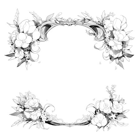 Black and white illustration of decorative ornamental border frame. ornamental victorian decoration for postcard. Filigree ornament. Made with Generative AIの素材