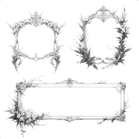 Black and white illustration of decorative ornamental border frame. ornamental victorian decoration for postcard. Filigree ornament. Made with Generative AIの素材