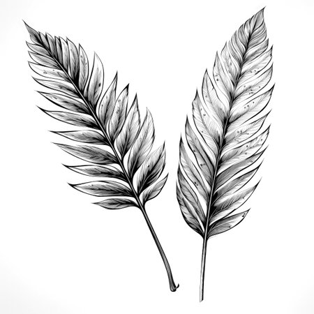 Black and white illustration of decorative tree branch with leaves. in sketch, ink style. Made with Generative AIの素材