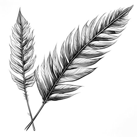 Black and white illustration of decorative tree branch with leaves. in sketch, ink style. Made with Generative AIの素材