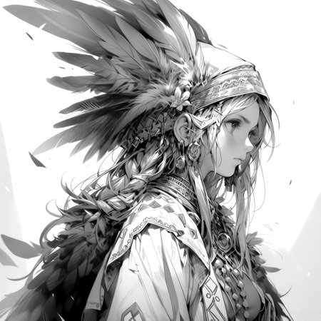 Black and white portrait of anime girl. Coloring pages, sketch. Made with Generative AIの素材