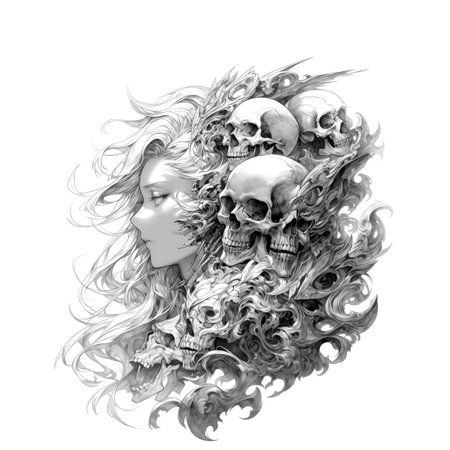 Black and white portrait of anime girl. Coloring pages, sketch. Made with Generative AIの素材