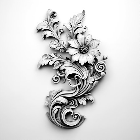 Black and white illustration of decorative flower bouquet. Filigree ornament. In sketch, ink tattoo style. Made with Generative AIの素材