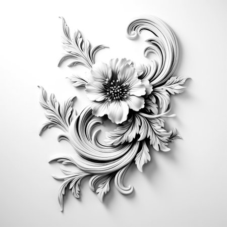 Black and white illustration of decorative flower bouquet. Filigree ornament. In sketch, ink tattoo style. Made with Generative AIの素材