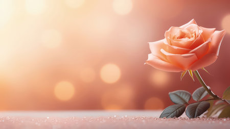 Background with peach and pink color roses. Romantic colors, beautiful light, empty space for product presentation. Made with Generative AIの素材