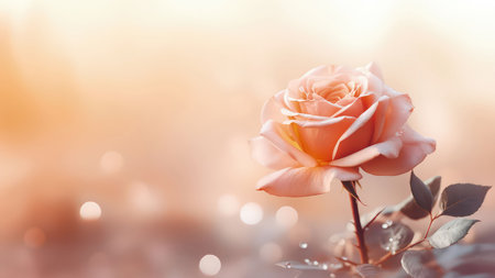 Background with peach and pink color roses. Romantic colors, beautiful light, empty space for product presentation. Made with Generative AIの素材