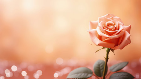 Background with peach and pink color roses. Romantic colors, beautiful light, empty space for product presentation. Made with Generative AIの素材