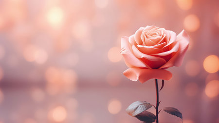 Background with peach and pink color roses. Romantic colors, beautiful light, empty space for product presentation. Made with Generative AIの素材