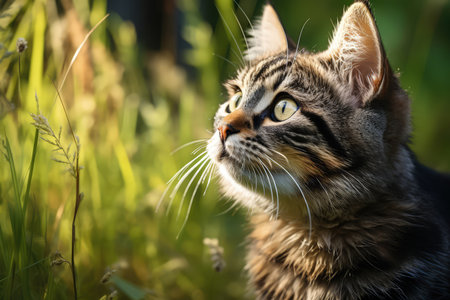 A tabby cat looking at something big, in the style of expressive faces. Shocked, screaming. Made with Generative AIの素材