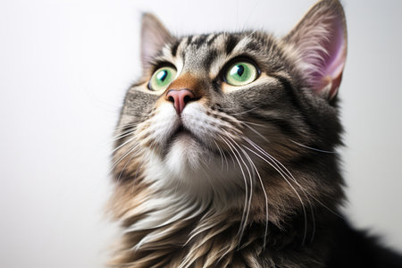 A tabby cat looking at something big, in the style of expressive faces. Shocked, screaming. Made with Generative AIの素材