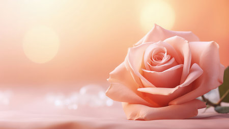 Background with peach and pink color roses. Romantic colors, beautiful light, empty space for product presentation. Made with Generative AIの素材