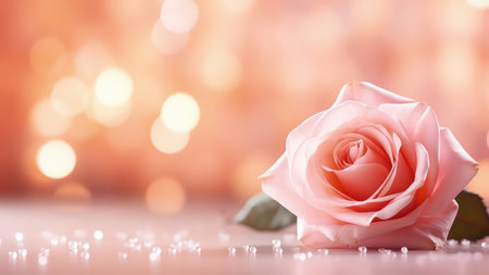 Background with peach and pink color roses. Romantic colors, beautiful light, empty space for product presentation. Made with Generative AIの素材