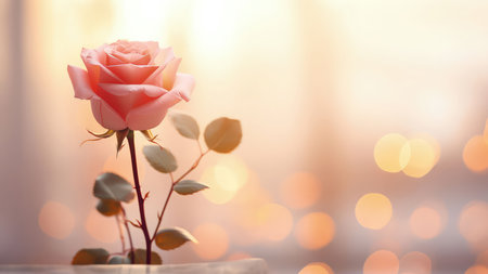 Background with peach and pink color roses. Romantic colors, beautiful light, empty space for product presentation. Made with Generative AIの素材