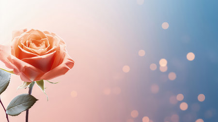 Background with peach and pink color roses. Romantic colors, beautiful light, empty space for product presentation. Made with Generative AIの素材