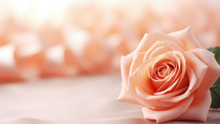 Background with peach and pink color roses. Romantic colors, beautiful light, empty space for product presentation. Made with Generative AIの素材