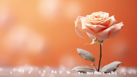 Background with peach and pink color roses. Romantic colors, beautiful light, empty space for product presentation. Made with Generative AIの素材