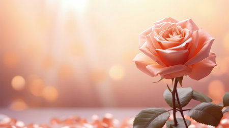 Background with peach and pink color roses. Romantic colors, beautiful light, empty space for product presentation. Made with Generative AIの素材