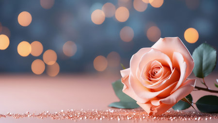 Background with peach and pink color roses. Romantic colors, beautiful light, empty space for product presentation. Made with Generative AIの素材