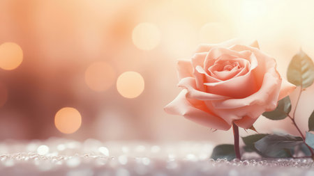 Background with peach and pink color roses. Romantic colors, beautiful light, empty space for product presentation. Made with Generative AIの素材