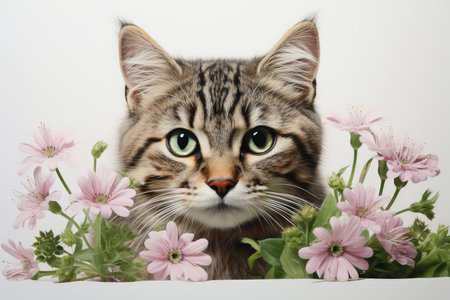 A tabby cat looking at something big, in the style of expressive faces. Shocked, screaming. Made with Generative AIの素材