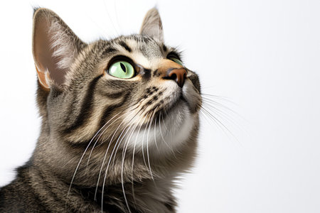 A tabby cat looking at something big, in the style of expressive faces. Shocked, screaming. Made with Generative AIの素材